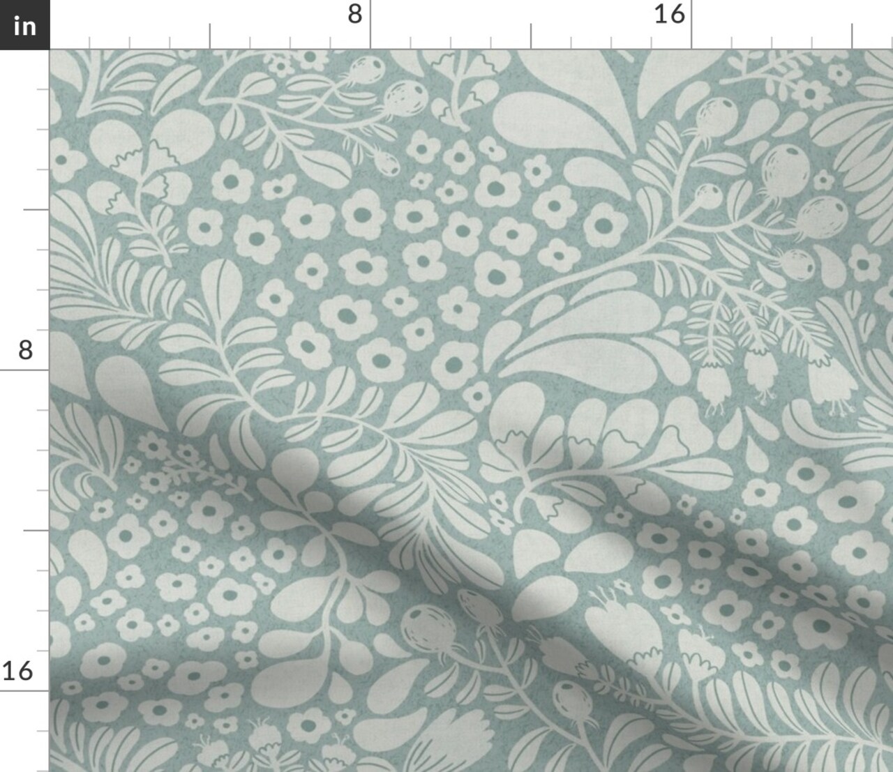 Calm Botanical Tranquil Flowers Serene Leaves Blue Gray Vine Wildflowers Floral Custom Printed Fabric by Spoonflower Various Fabrics by the Yard or Fat Quarter